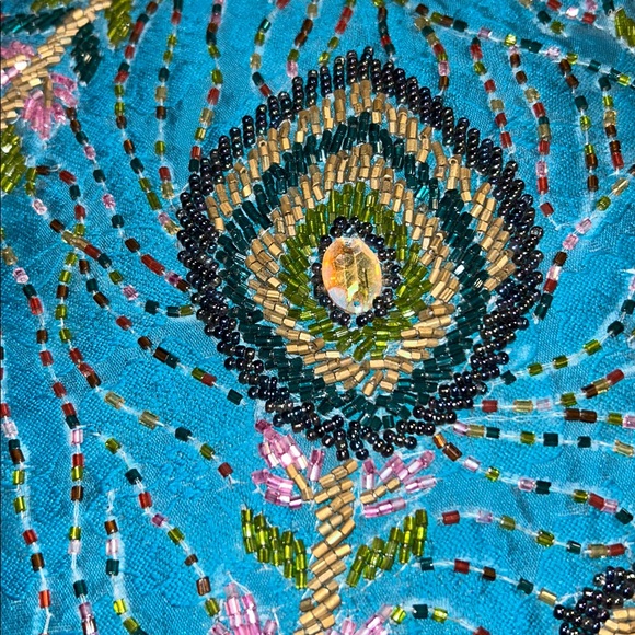 Pier 1 Beaded Peacock Feather Pillow - Picture 2 of 9